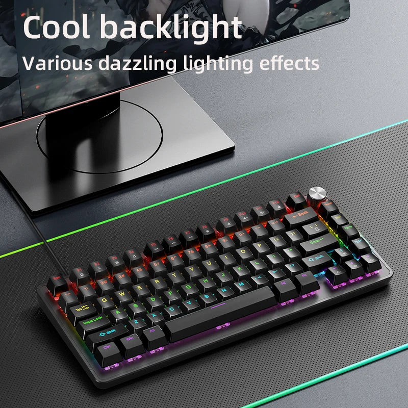 Teclado Mecânico APAYADO K82 – 82 Teclas, Switches Azuis, Knob Multimédia, RGB Teclado Mecânico APAYADO K82 – 82 Teclas, Switches Azuis, Knob Multimédia, RGB